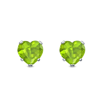 Heart Stud Earrings Simulated Peridot CZ 925 Sterling Silver (4mm-8mm)